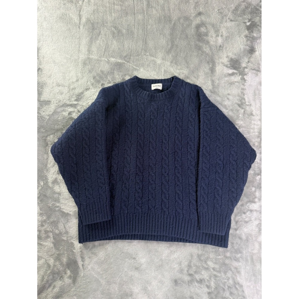 Aritzia Sunday Best Freshman Cable- Crewneck Sweater Womens S Blue Crew Neck